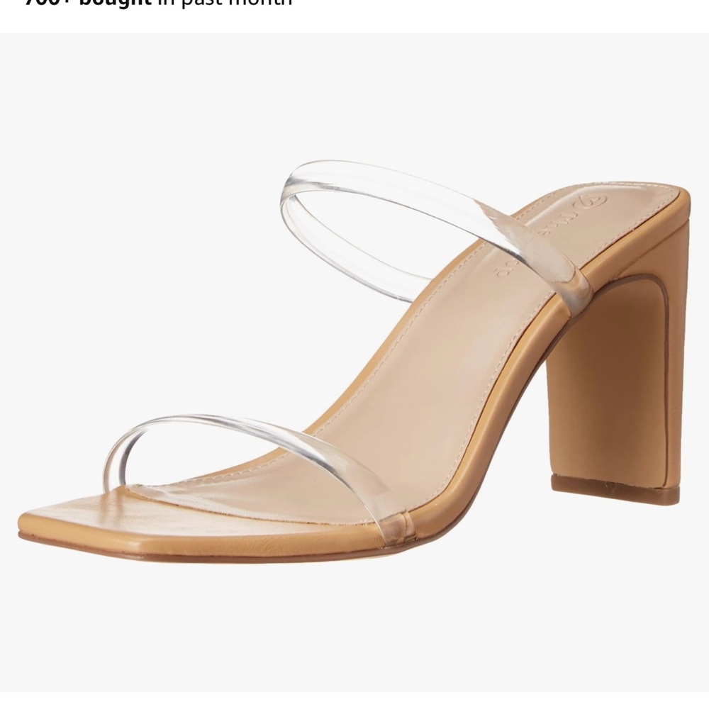 The Drop Avery Square Toe Nude Heel Clear Double Strap